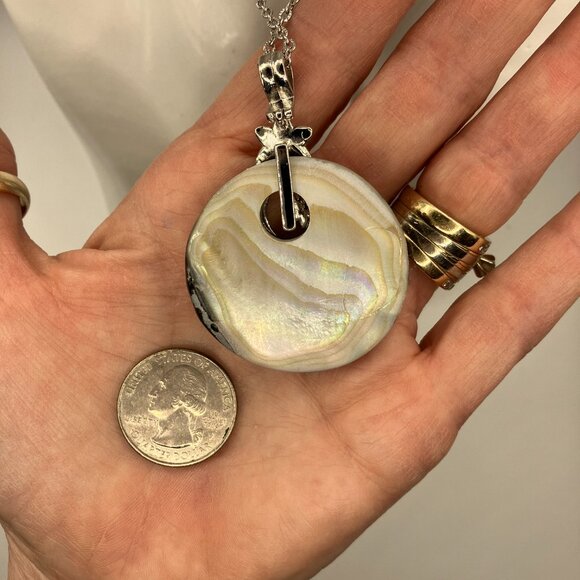 Natural Abalone Shell Paua Shell Large Pendant 18 inch Stainless Steel Chain - Picture 10 of 13